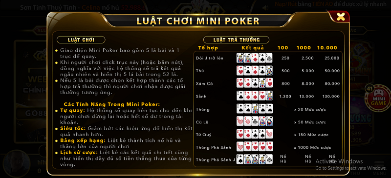 luật chơi mini poker go88